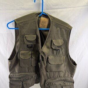 Master Sportsman Fishing Vest Mens L Olive Green Multiple Zipper Pockets